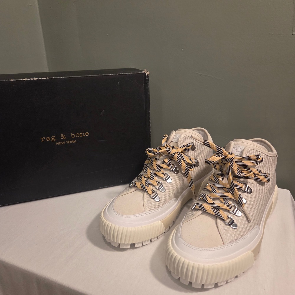 NEW rag & bone RB Army Hiker Low Sneaker Women's Size 38.5 US 8.5, Ecru